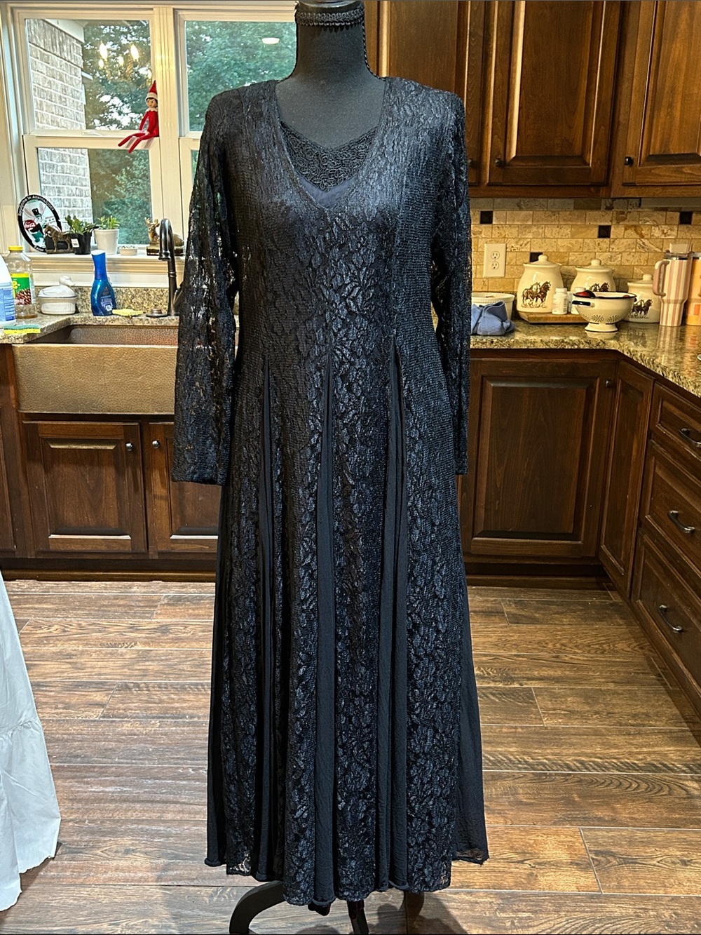 Lew Magrom Sz M Black Lace Maxi Dress - Witchy